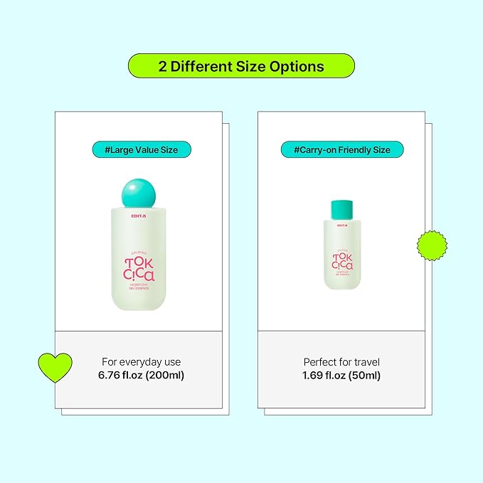 Calming Tok Cica Heartleaf Gel Essence, Cooling & Hydrating Facial Essence for Sensitive Skin, Lightweight Soothing & Relief Moisturizer, Korean Daily Skin Care (1.69 fl.oz / 50ml)