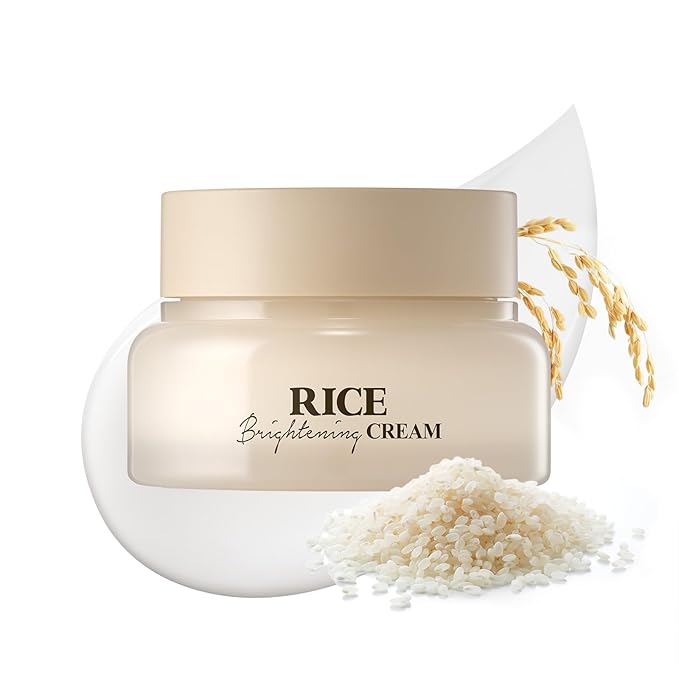 SKINFOOD Rice Brightening Cream, Korean Face Moisturizer with 48 Hours Fermented Rice Water, Korean Skin Care Rice Moisturizer for Natural Glow Glass Skin, Nourishing, Vegan, 60ml/2fl.oz.