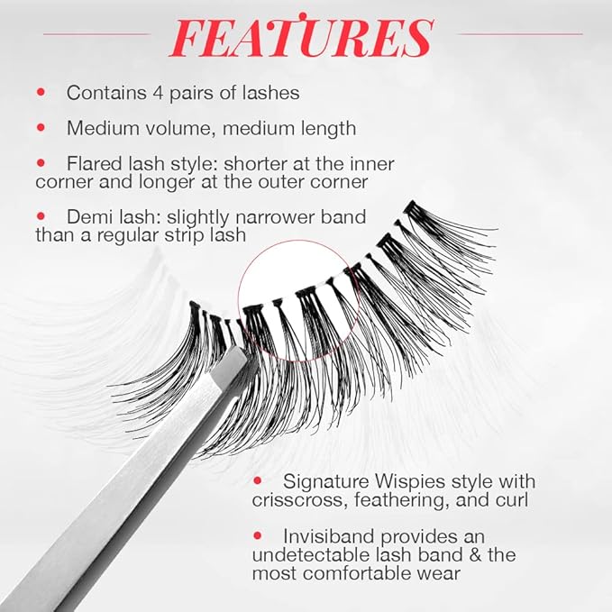 Ardell Demi Wispies False Eyelashes, Black - Full Volume Wispy Lashes, Reusable Strip - Natural Look, Eye Makeup Enhancement, 2 Pack
