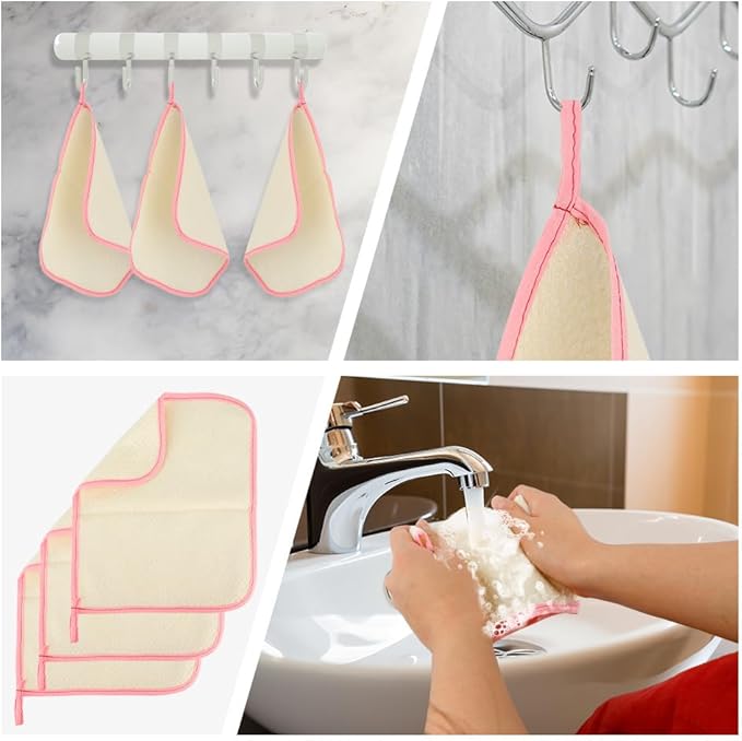 Wash Cloths,Exfoliating Body Scrubber,Body Scrubber Exfoliator,Pink Frame Exfoliating Washcloth,Face Cloths for Washing Face,Loofah Exfoliating Body Scrubber,Wash Rags for Body,Exfoliating Towel 3Pack