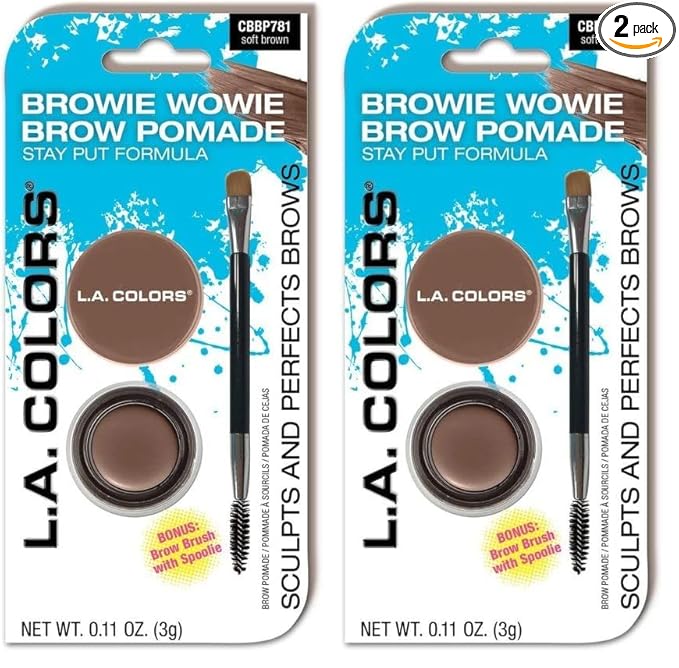 L.A. COLORS Browie Wowie Brow Pomade (carded), Soft Brown CBBP781A (Pack of 2)