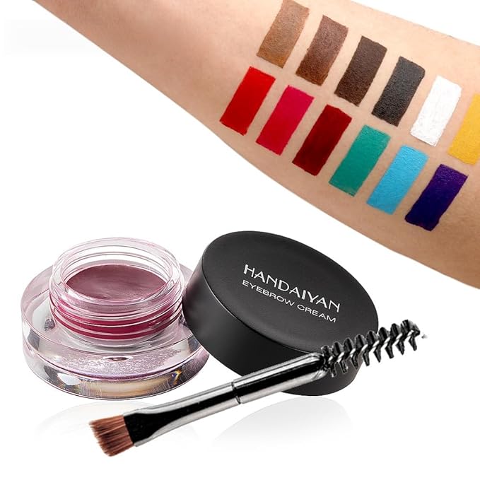 12 Colors Eyebrow Pomade Full-pigmented Long Lasting Waterproof Eyebrow Cream Gel Filling & Shaping Tinted Eyebrows Enhancers with Brush for Daily or Cosplay (04 Black)