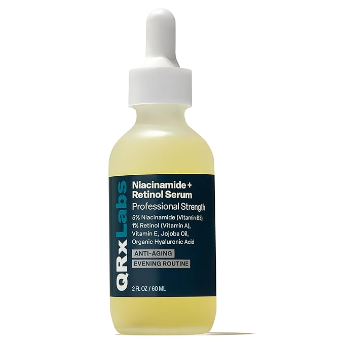 QRxLabs 5% Niacinamide Serum with 1% Retinol & Alpha Arbutin – Brightening Face Serum to Help Improve the Appearance of Pores, Texture & Uneven Skin Tone – 2 Fl Oz