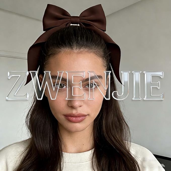 Dark Brown Bows Hair Clips for Women - ZWENJIE Oversized Non-Slip Large Satin French Hair Clip Claw Accessory for Girls Thick/Thin Hair Barrettes for styling