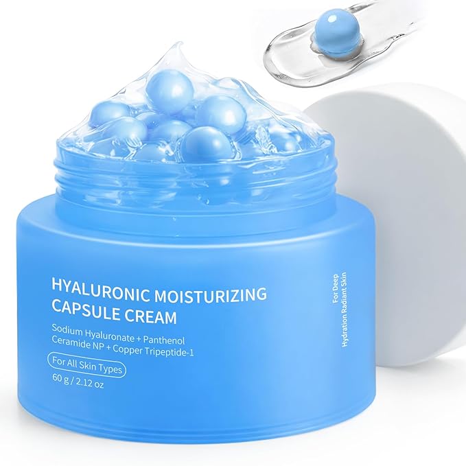 Hyaluronic Capsule Cream | Long-Lasting Lightweight Moisturizing Capsule Cream Gel Soothing Barrier Repair Glowing Skin | Ceramides Copper Peptides Panthenol | All Skin Types, 2.12 oz