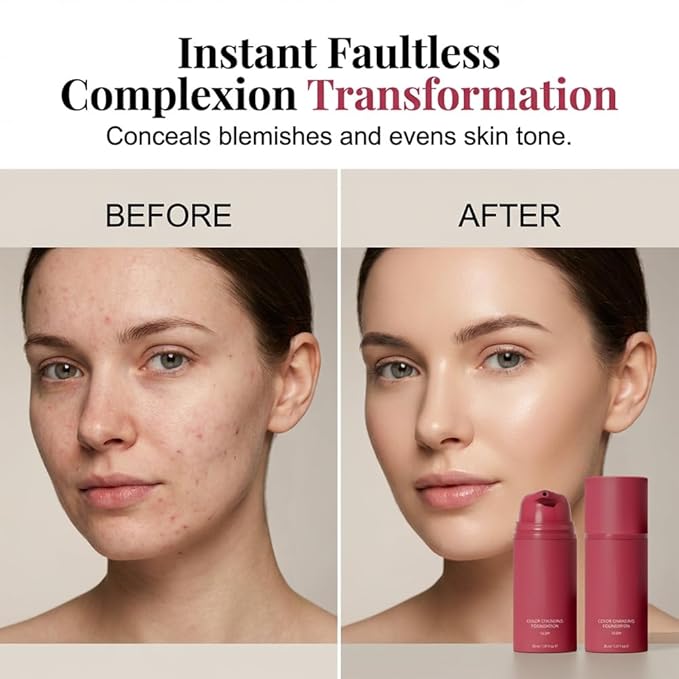 Color Changing Foundation, 2026 New Skin Tone Adapting Liquid Foundation for Women, Automatically Adjusts Makeup Application, Concealing Fine Lines And Wrinkles, Moisturizing And Hydrating (1pc)