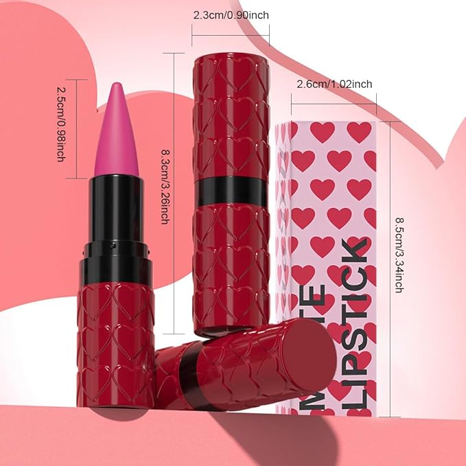 evpct Hot Pink Gradient Matte Lipstick Lip Liner Combo Set for Older Women Long Lasting Waterproof, Rose Red Lips Stick Crayon Pencil Cream Lip Liner and Lipstick Combo Makeup, Flawless Ombre Effect