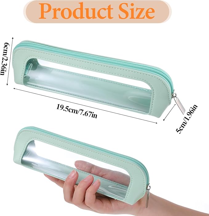 Psyqtsuary Small Clear Makeup Bag, PU Leather Travel Makeup Brush Bag Portable Transparent Waterproof Cosmetic Organizer Pouch with Zipper for Women Home Travel Office Cosmetic Storage (Light Green)