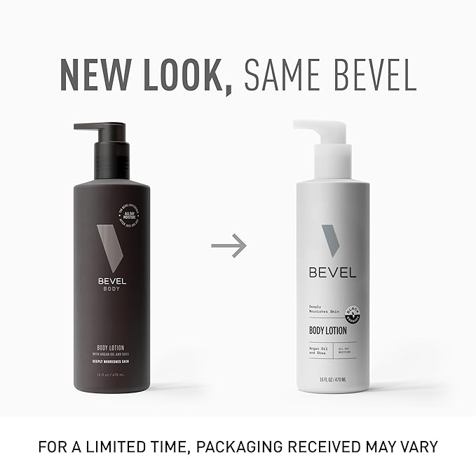Bevel All Day Body Lotion for Men with Shea Butter and Argan Oil, Lightweight Formula Softens and Smoothes Skin, 16 Oz (Packaging May Vary), (Pack of 2)