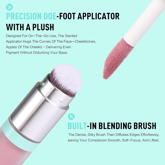 UCANBE Dual-Ended Liquid Blush with Angle Applicator & Built-In Brush, Seamless Buildable Blendable Lightweight Cheek Tint Makeup, Long Lasting Creates Dewy Natural Flush Finish - Serenade Pink