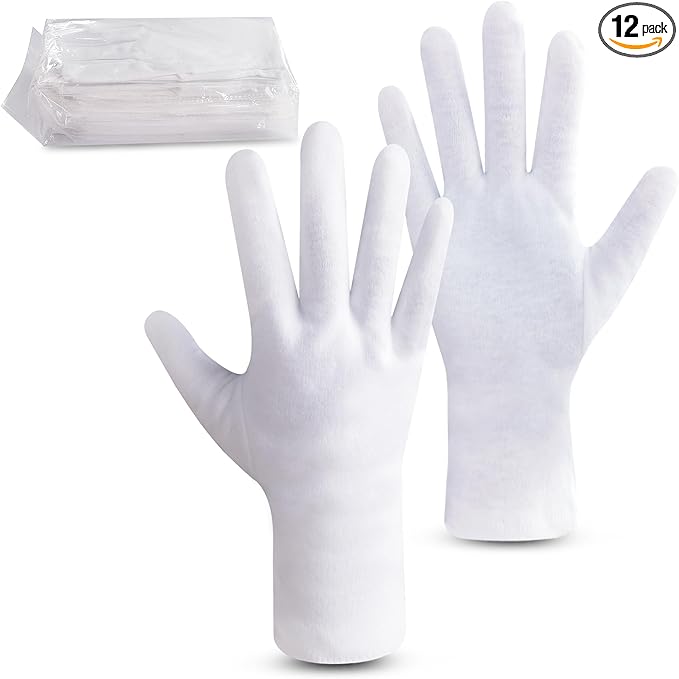 HandLove Premium 100% Cotton Gloves | Moisturizing Gloves for Dry Hands | Overnight Sleeping & Eczema | Extended Wrist White Pure Gloves, 12 Pairs, Santa Gloves