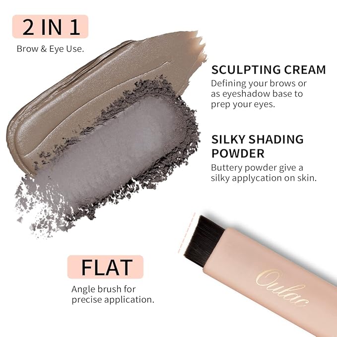 Oulac Waterproof Eyebrow Powder Kit with Brow Brush 2 in1 Long Lasting Instant Eyebrow Pomade & Powder Natural Makeup for Sparse Brows 3.2 g/0.11 oz, Taupe