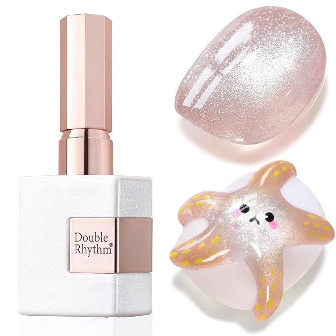 Double Rhythm Cat Eye Gel Polish with Magnet 15ML Holographic Glitter Shimmer Color 0.5 OZ Magnetic Salon DIY at Home (Champagne Nude-MC1020)