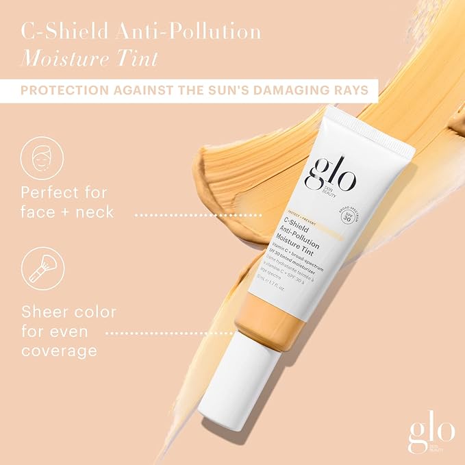 Glo Skin Beauty C-Shield Anti-Pollution Moisture Tint SPF 30, 3W-Light – Tinted Moisturizer with SPF, Lightweight Tinted Sunscreen for Face, Vitamin C & Squalane, Dewy Sheer Coverage, All Skin Types