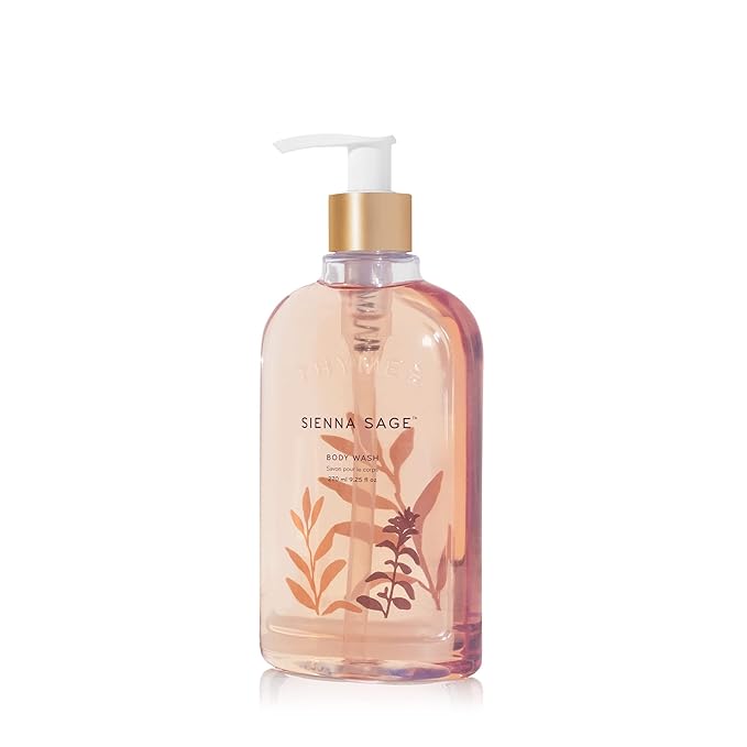 Thymes Moisturizing Body Wash with Pump - Body Soap - Bath Products - Skin Care - Liquid Soap with Notes of Warm Palo Santo Wood, Soft Amber, & Clary Sage (Sienna Sage, 9.25 fl oz)