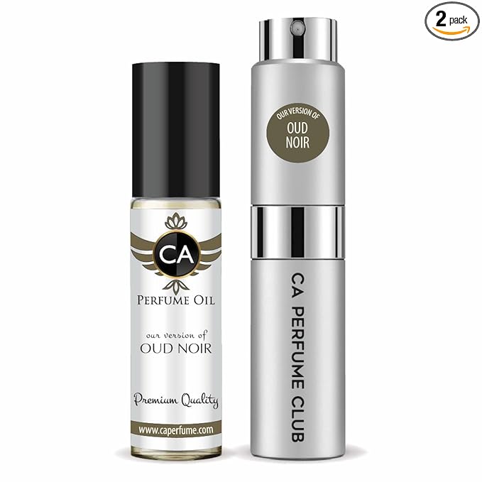 CA Perfume Duo Impression of Oud Noir For Men Perfume Layering Set Mens Cologne Long Lasting Travel Size EDP + Body Oil Roll-On Bottle 0.27 Fl Oz+0.33 Fl Oz