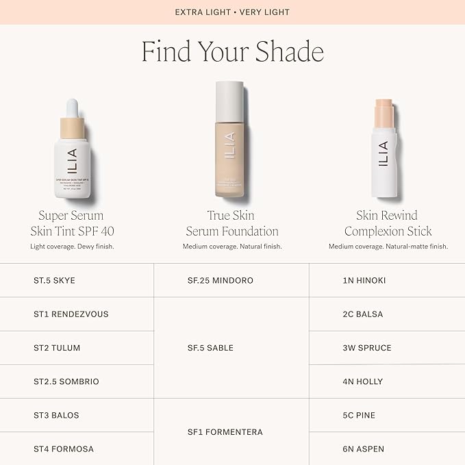 ILIA - True Skin Serum Foundation | Non-Comedogenic, Cruelty-Free, Vegan, Weightless Feel, Buildable Coverage, Safe for Sensitive Complexion (Sable SF.5)