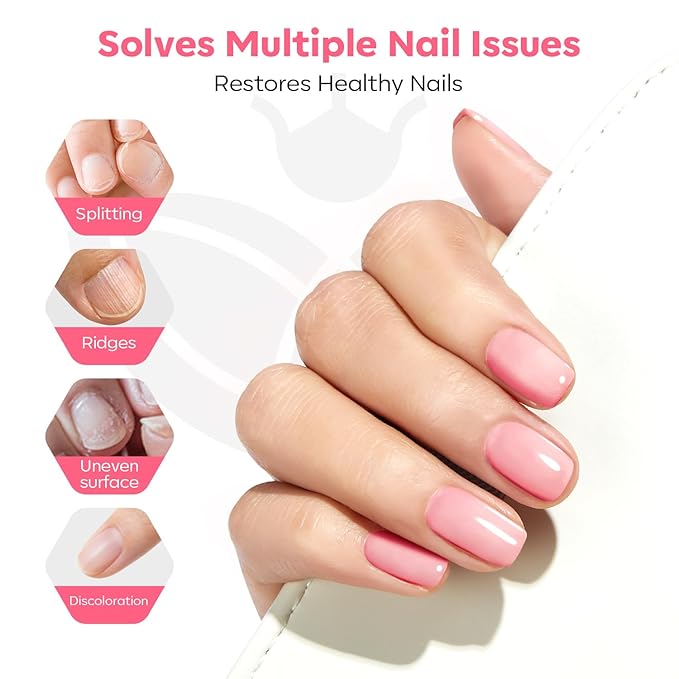 modelones Nail Strengthener,Light Pink Nail Polish Low Odor Nail Hardener Extra Strong and Growth Nail Repair for Damaged Thin Brittle Nails Care Natural Concealer 15 ML