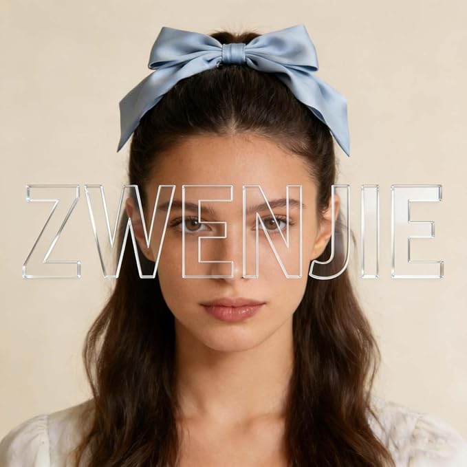 Light Blue Bows Hair Clips for Women - ZWENJIE Oversized Non-Slip Large Satin French Hair Clip Claw Accessory for Girls Thick/Thin Hair Barrettes for styling