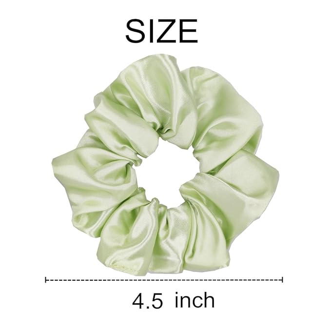 6 Pcs Satin Silk Hair Scrunchies Soft Hair Ties Fashion Hair Bands Hair Bow Ropes Hair Elastic Bracelet Ponytail Holders Hair Accessories for Women and Girls (4.5 Inch, Tender Green)