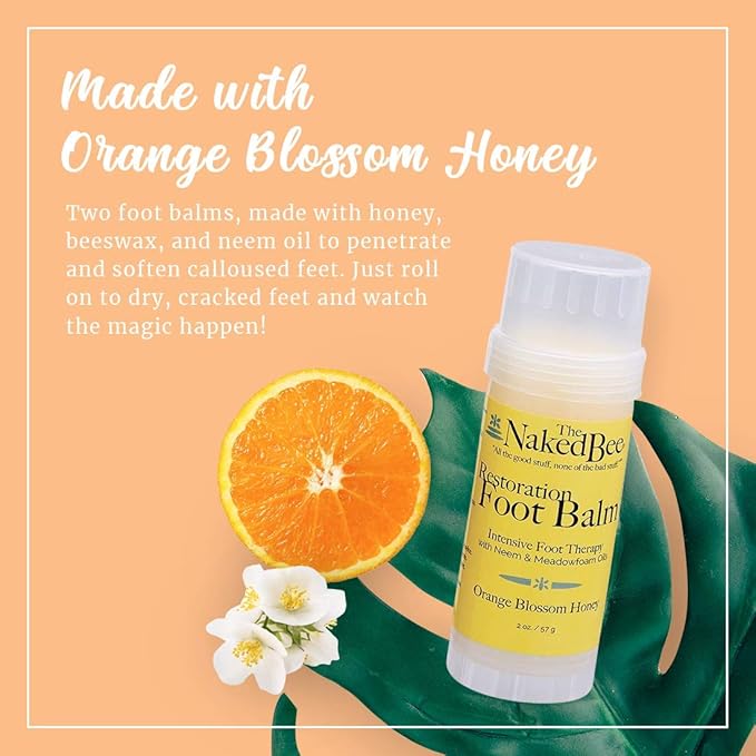 The Naked Bee Orange Blossom Honey Restoration Foot Balm, (2 oz) - 2 Pack