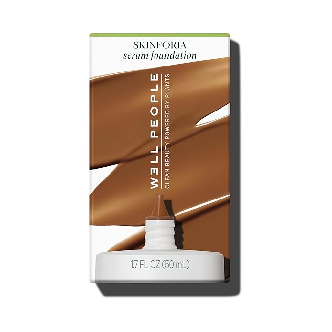 Well People Skinforia Serum Foundation, Lightweight Tinted Formula Hydrates, Smooths, and Evens Skin Tone with Birch Sap and Mushroom Complex, Long-Lasting, Natural Finish, 40 Deep Neutral