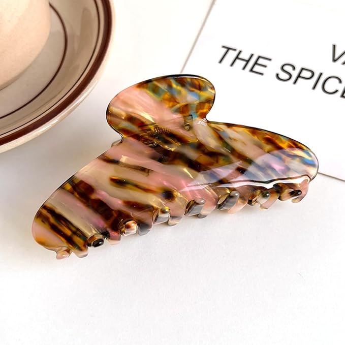 Wenlly large tortoise shell claw clip, marble non-slip strong hair barrettes, 4.1 Inch cellulose acetate hair claw clips, brown