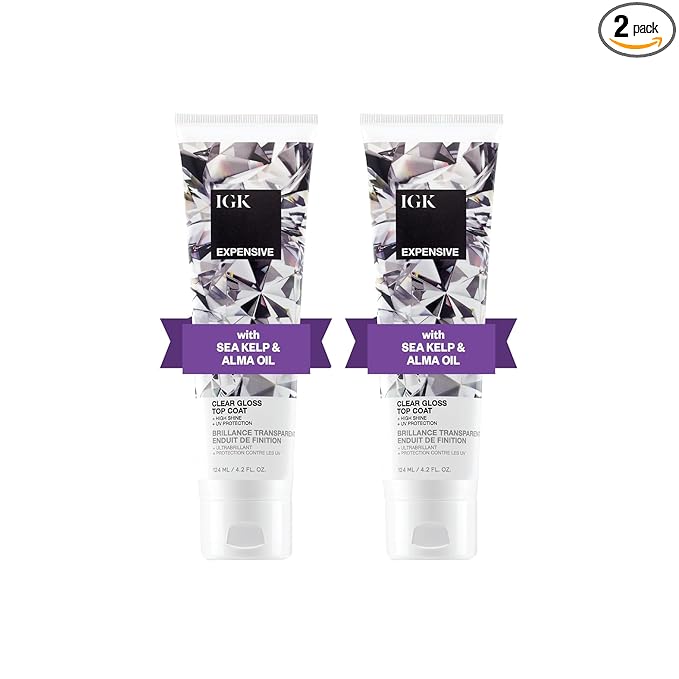 IGK EXPENSIVE Clear Gloss Top Coat | Shine + Strengthen + Smooth | Vegan + Cruelty Free | 4.2 Oz (Pack of 2)
