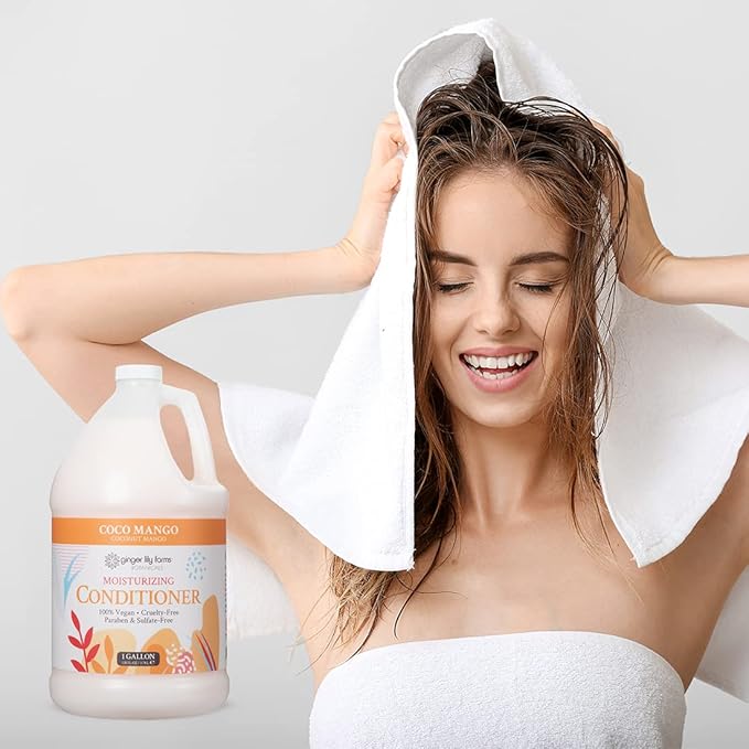Ginger Lily Farms Botanicals Moisturizing Conditioner for Dry Hair, Coco Mango, 100% Vegan & Cruelty-Free, Coconut Mango Scent, 1 Gallon Refill (Pack of 4)
