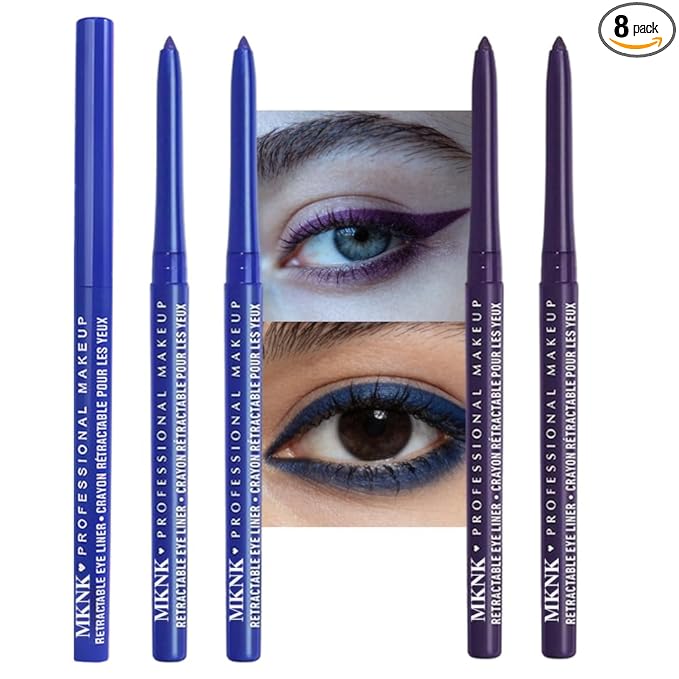 4Pcs Retractable Creamy Eyeliner & Eyeshadow Sticks for Women, Black White Brown Blue Purple Green Gray Colors, Ultra Pigmented Eye Pencils, Matte Satin Finish,Vegan (4 Pcs: 13#2 each of 06 + 08)