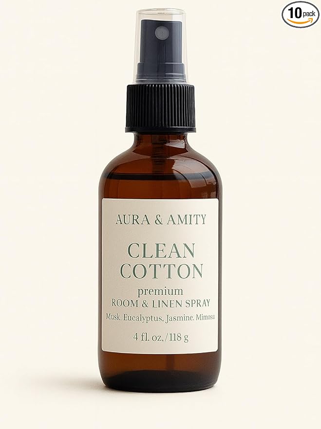 Aura & Amity Premium Room & Linen Spray – Handmade Luxury Fabric & Home Fragrance Mist, Long-Lasting & Eco-Friendly (Clean Cotton)