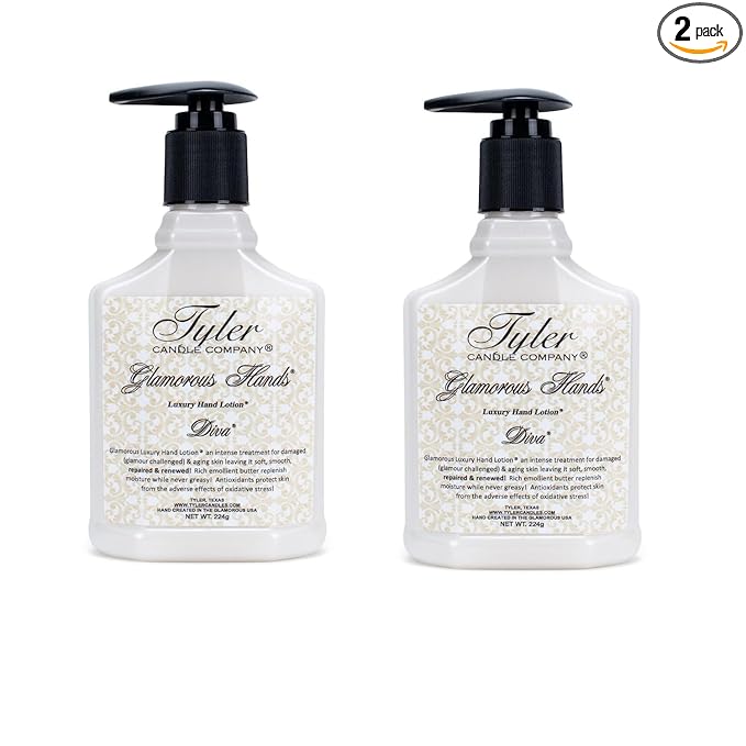 TYLER CANDLE COMPANY Luxury Hand Lotion 8 Oz, Diva Pack of 2