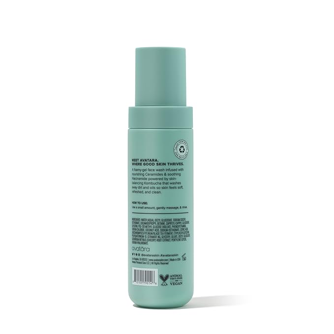 Avatara - Kombucha The Super Cleanse Face Wash, Natural Skin-Balancing Facial Cleanser, Face Cleanser with Hyaluronic Acid and Chicory Root, Skincare for Boys, Girls & Teens 4.05 fl. Oz.