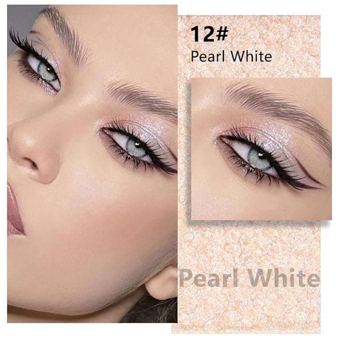 Glitter Shimmer Sparkle Eyeshadow Palette Makeup for Green Blue Eyes, Pearl White silver Glitter Shimmer Metallic Holographic Multichrome Cream Single Monochrome Iridescent Eye Shadow