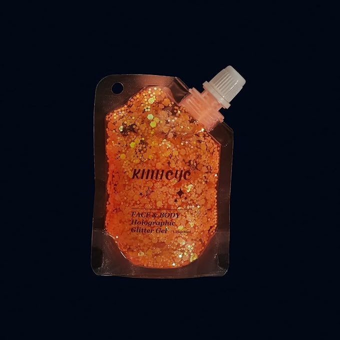 Face Body Glitter Gel Shimmer Makeup for Hair Clavicle Arm Nail Eyeshadow, Long Lasting Waterproof Holographic Mermaid Sequins for Outfit Rave Festival Party, 1.35oz, Luminous Orange