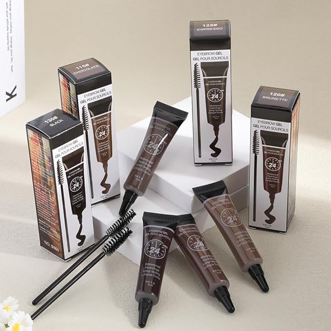 BINGBRUSH 2 Pcs Thickening Brow Mascara, Extreme Hold Tinted Eyebrow Gel, Waterproof Smudge-proof Professional Brow Color Kit, Eyebrow Makeup Set (125# Espresso)
