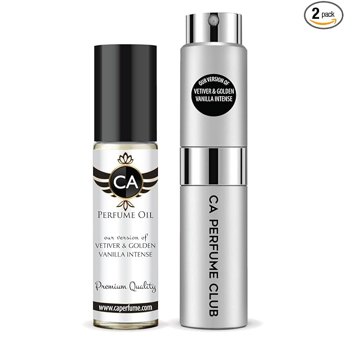 CA Perfume Duo Impression of Vetiver & Golden Vanilla Cologne Intense For Women And Men Perfume Layering Set Long Lasting Travel Size EDP + Body Oil Roll-On Bottle 0.27 Fl Oz+0.33 Fl Oz