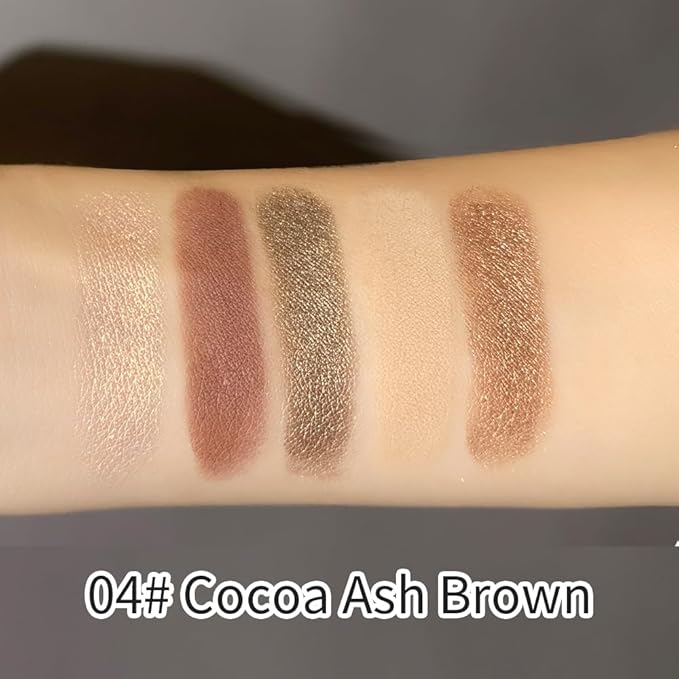 5 Color Eyeshadow Palette, Matte Shimmer Glitter Eye Shadow, Warm Neutral Brown Champagne Eye Makeup, High Pigment Blendable Long Lasting Soft Glam Eyeshadow, Sombra de Ojos Vegan & Cruelty-Free 4