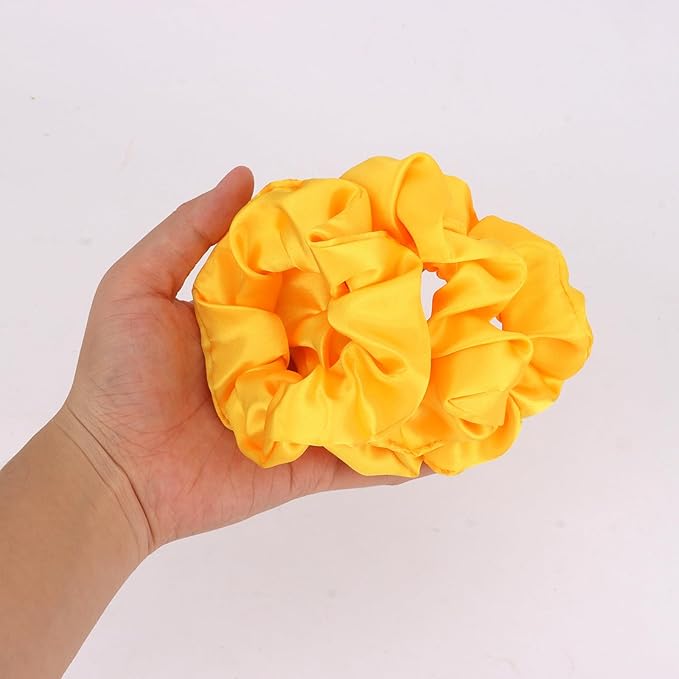 Silk Satin Scrunchies for Women Girls 12 PCS Yellow Hair Scrunchies Silk Satin Hair Ties for Thick Hair Bulk Hair Ties Hair Accessories
