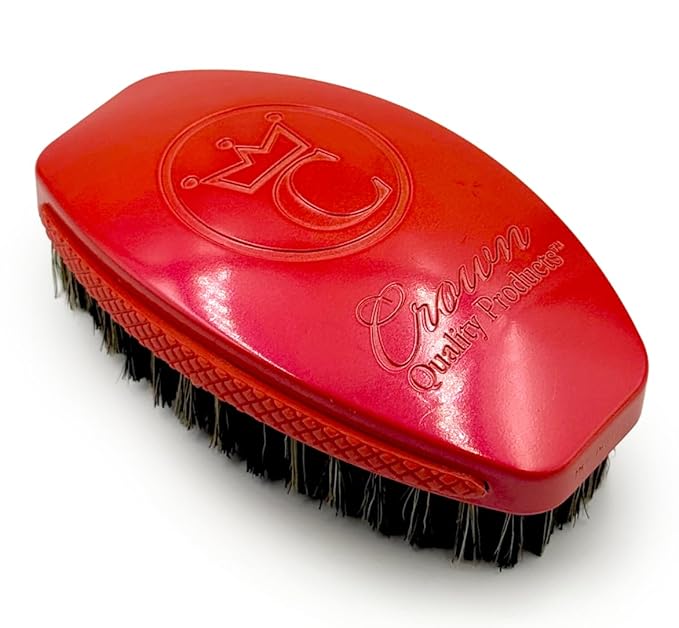 Crown Quality Products 360 Sport Wave Caesar 2.0 Boar Bristle Hairbrush, Medium, Triple Candy Apple Red - Non-Slip Grip, Waterproof Design - The Ultimate 360 Wave Brush