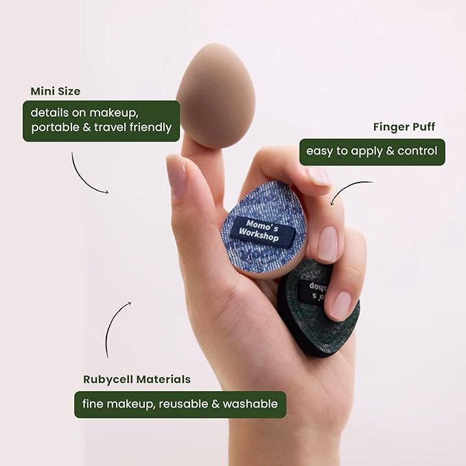 Momo's Workshop Mini Denim Makeup Sponge Set, 5Pcs Multi-Use Precision Mini Makeup Blenders for Concealer, Blush, Highlighter, Contour - Soft Face Sponges with Durable Protective Travel Storage Case