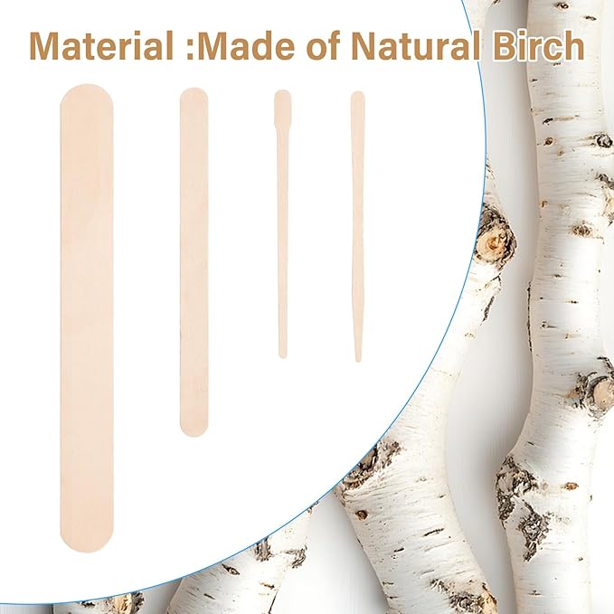 500 Pcs 4 Style Waxing Sticks Assorted Wooden Wax Applicator Stick for Body Legs Face Eyebrows and Small Medium Large Sizes Waxing Spatulas Popsicle Stick for Hair Removal Wood Craft Sticks