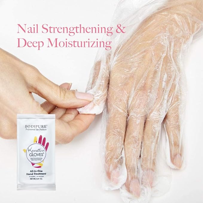 Bodipure Keratin Hand Mask Gloves for Dry Cracked Hands – Deep Moisturizing Cuticle Repair Treatment – Professional Spa Hydrating Gloves for Soft Hands & Nails – 12 Pair Pack