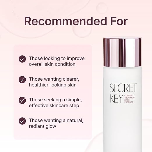SECRETKEY Starting Rose Essence Toner, Galactomyces Ferment with Rose Water for Radiance Glass Skin, Hydrating Essence, Helps Improve Uneven Skin Tone, Korean Skin Care Essence (5.07 Fl Oz / 150ml)