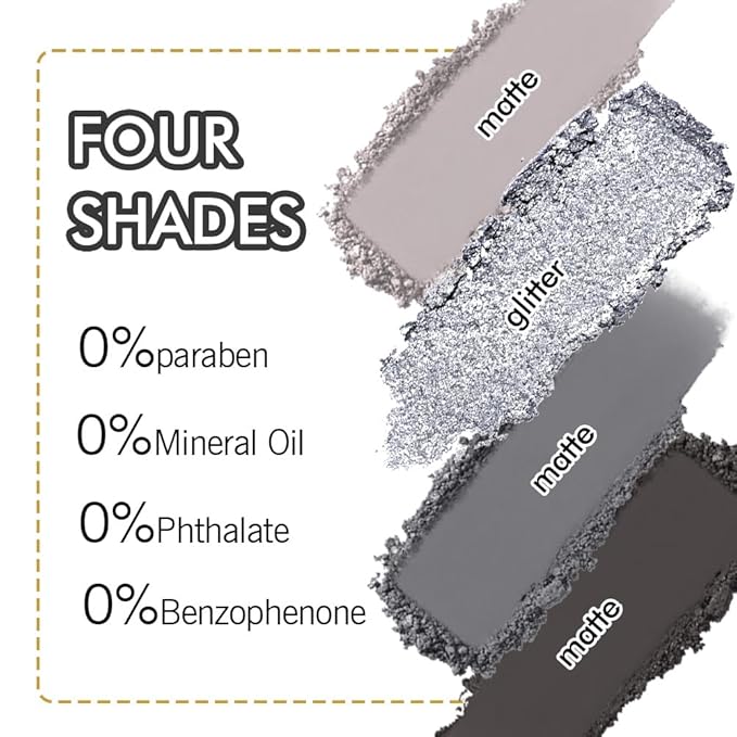 CAKAILA 4 Colors Eyeshadow Makeup Palette,Black Gray Natural Neutral Nude Smoke Eye Shadow Palette with Mirror,Long Lasting Naturing-Looking,Waterproof,Travel Size
