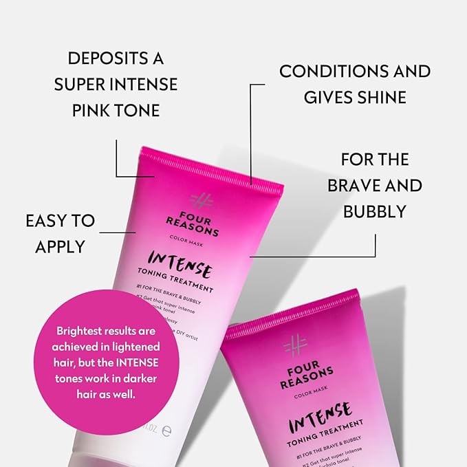Four Reasons Color Mask INTENSE Pink (27 Colors) - Intensive Toning Treatment - Color Depositing Conditioner – Semi Permanent Hot Pink Hair Dye for Lightened and Colored Hair – 100% Vegan, 6.76 fl oz
