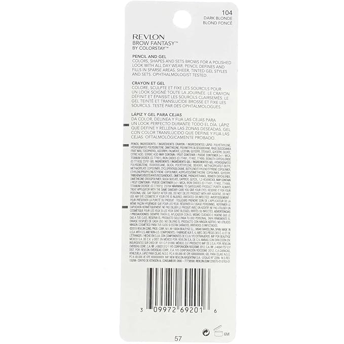 Revlon Brow Fantasy Pencil & Gel, Dark Blonde [104], 0.04 oz (Packs of 2)