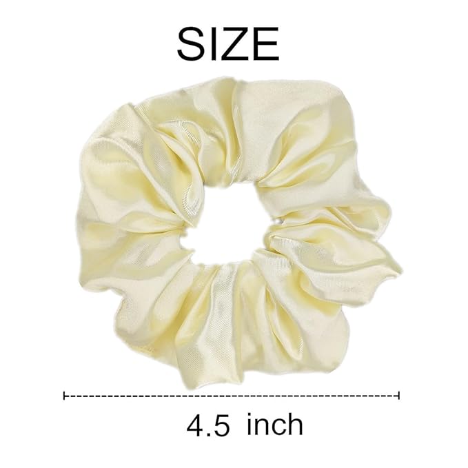 12 Pcs Satin Silk Scrunchies Soft Hair Ties Fashion Hair Bands Bow Ropes Elastic Bracelet Ponytail Holders Hair Accessories for Women and Girls (4.5 Inch, Light Yellow)
