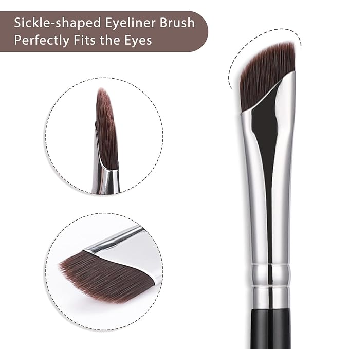 Etercycle 5-Piece Set Eyeliner Brushes for Precision Makeup Application - Fine Angled & Ultra Thin Slanted Flat Angle for Professional Beauty Cosmetic Tool