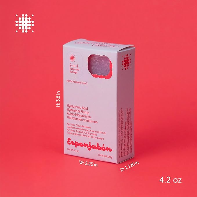 T.Taio Esponjabon 2-in-1 Soap and Sponge with Hyaluronic Acid – Moisturizing Shower Scrubber – Gentle Cleansing Bath Wash – Deep Clean, Soft Exfoliation & Rich Lather – for Face, Body, Feet & Elbows